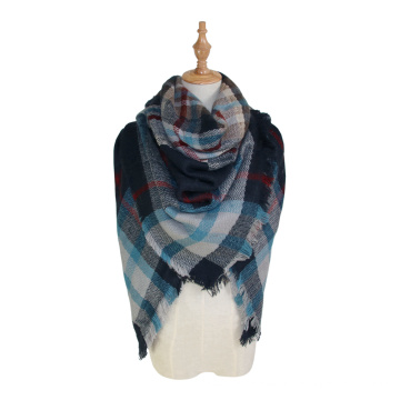 Клетчатый женский зимний шарф из кашемира, теплый большой квадратный шарф, акриловые женские шарфы, шали